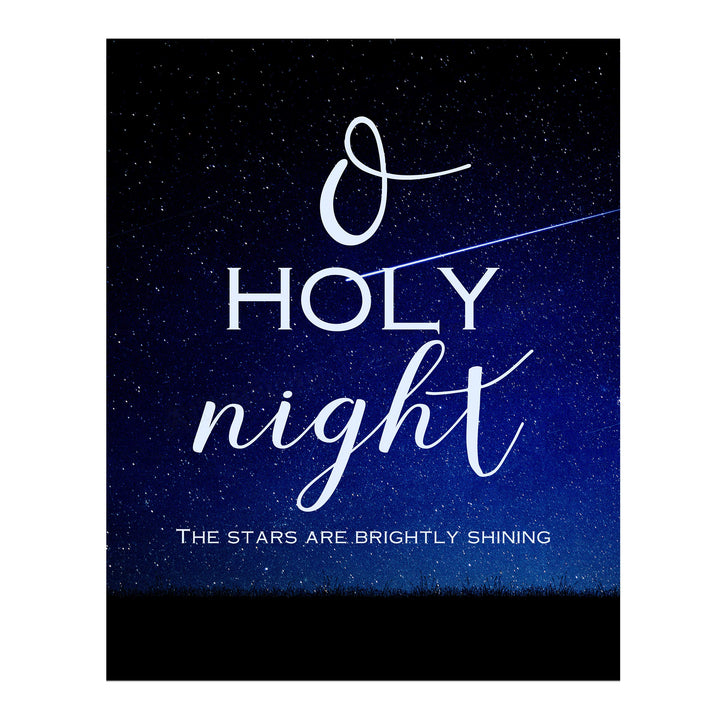 O Holy Night Christmas Song Wall Art -11 x 14" Christian Holiday Poster Print-Ready to Frame. Typographic w/Starry Night Design. Home-Welcome-Kitchen-Farmhouse Decor. Great Religious Gift!