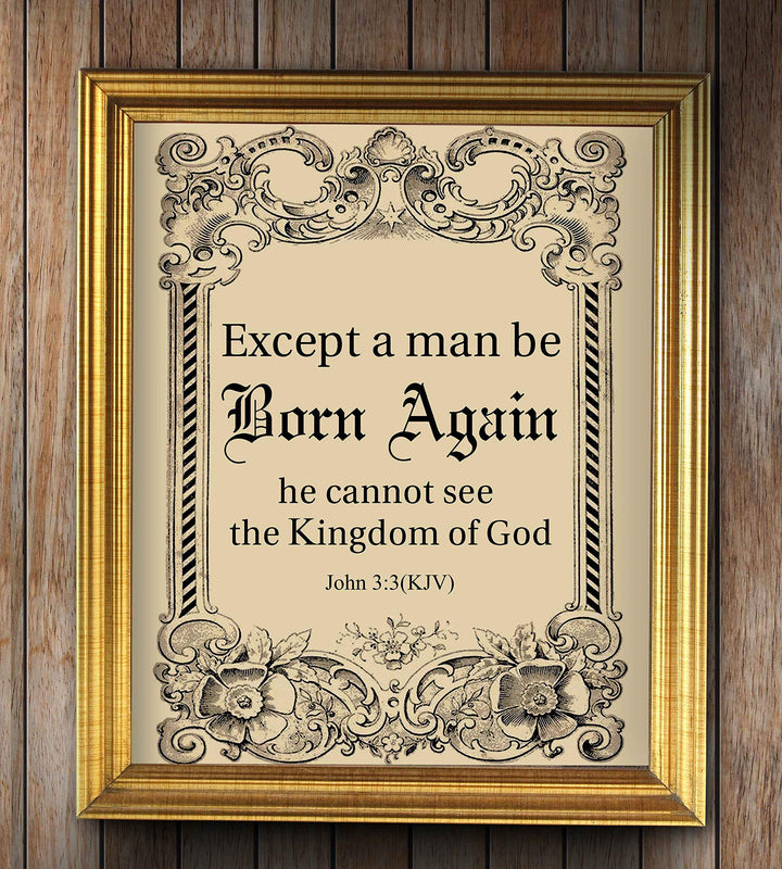 Kingdom of God-John 3:3-Bible Verse Wall Art Sign-8 x 10"-Scripture Wall Print-Ready to Frame. Religious Typographic w/Abstract Floral Border Design. Home-Office-Church D?cor. Great Christian Gift!