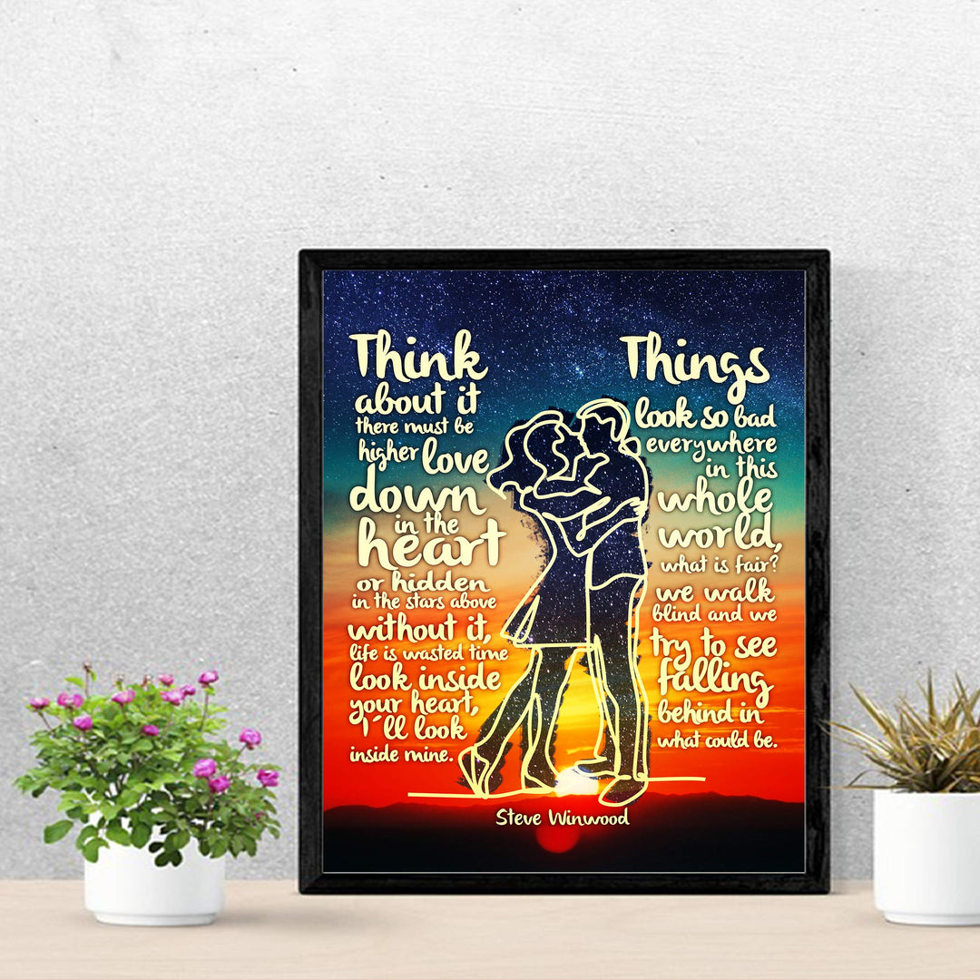 Steve Winwood-"Higher Love"-Greatest Hits Wall Sign-11 x 14" Song Lyric Art Poster Print-Ready to Frame. Retro Decor for Home-Studio-Bar-Dorm-Cave. Great Gift for All Classic Rock Music Fans!