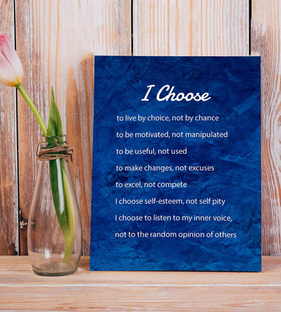 I Choose-To Live By Choice, Not By Chance- Inspirational Quotes Wall Art-8 x 10" Typographic Poster Print-Ready to Frame. Modern Home-Office-Classroom Decor. Great Motivational Gift for All!