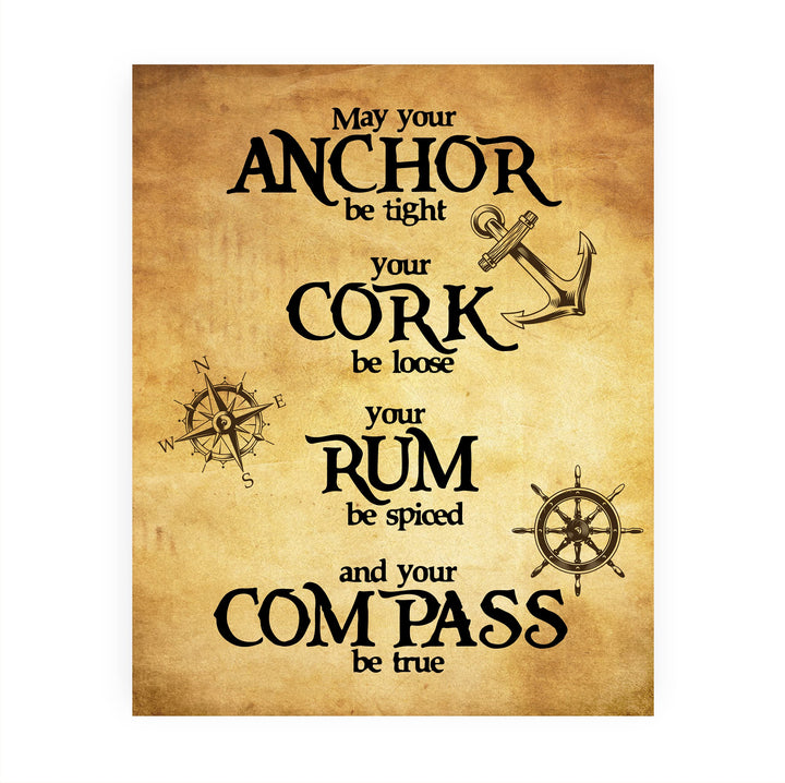 May Your Anchor Be Tight-Compass Be True Funny Viking Pirate Sign -8 x 10" Rustic, Old World Wall Art Print-Ready to Frame. Nordic Sign for Home-Office-Bar-Man Cave-Pub Decor. Makes a Great Gift!