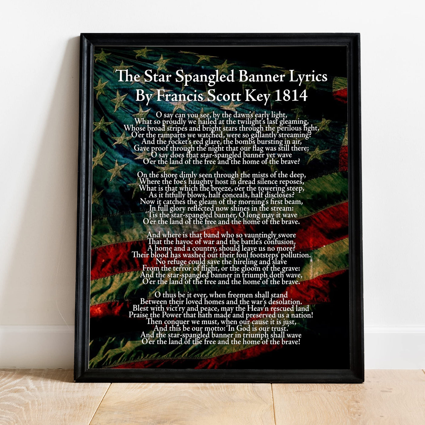 "Star Spangled Banner Lyrics"-National Anthem Song Art Wall Decor -11 x 14" American Flag Poster Print-Ready to Frame. Patriotic Home-Office-School-Garage-Cave-History Classroom Decor.