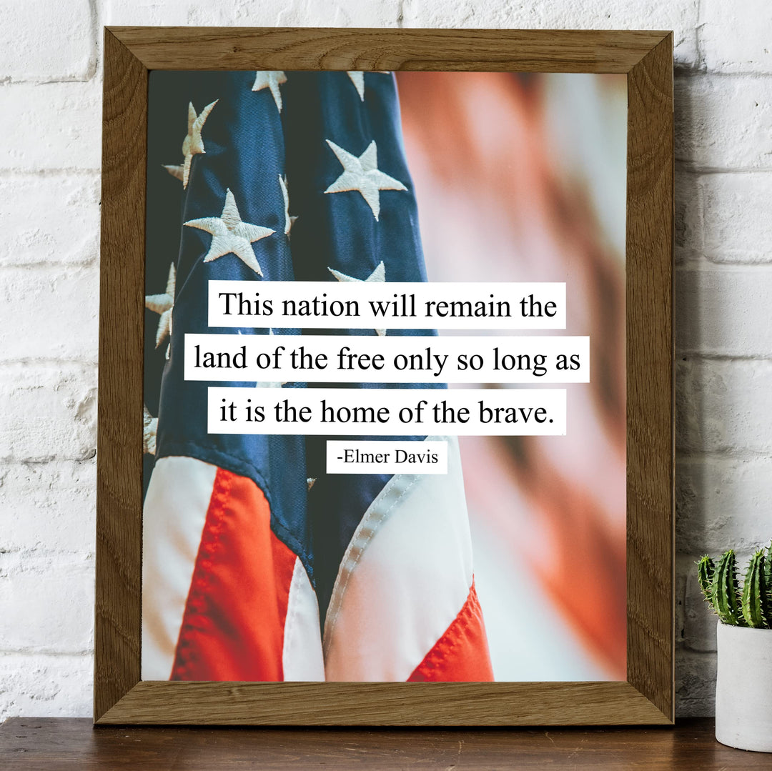This Nation Will Remain the Land of the Free- American Flag Wall Art -8x10" Patriotic USA Pride Print -Ready to Frame. Home-Office-Bar-Cave Decor! Great Gift for Military-Veterans &amp; All Patriots!