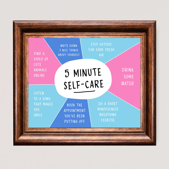 5 Minute Self-Care- Inspirational Quotes Wall Art Sign -10 x 8" Motivational Typographic Chart Print -Ready to Frame. Positive Home-Office-Studio-School-Dorm Decor. Great Gift for Inspiration!