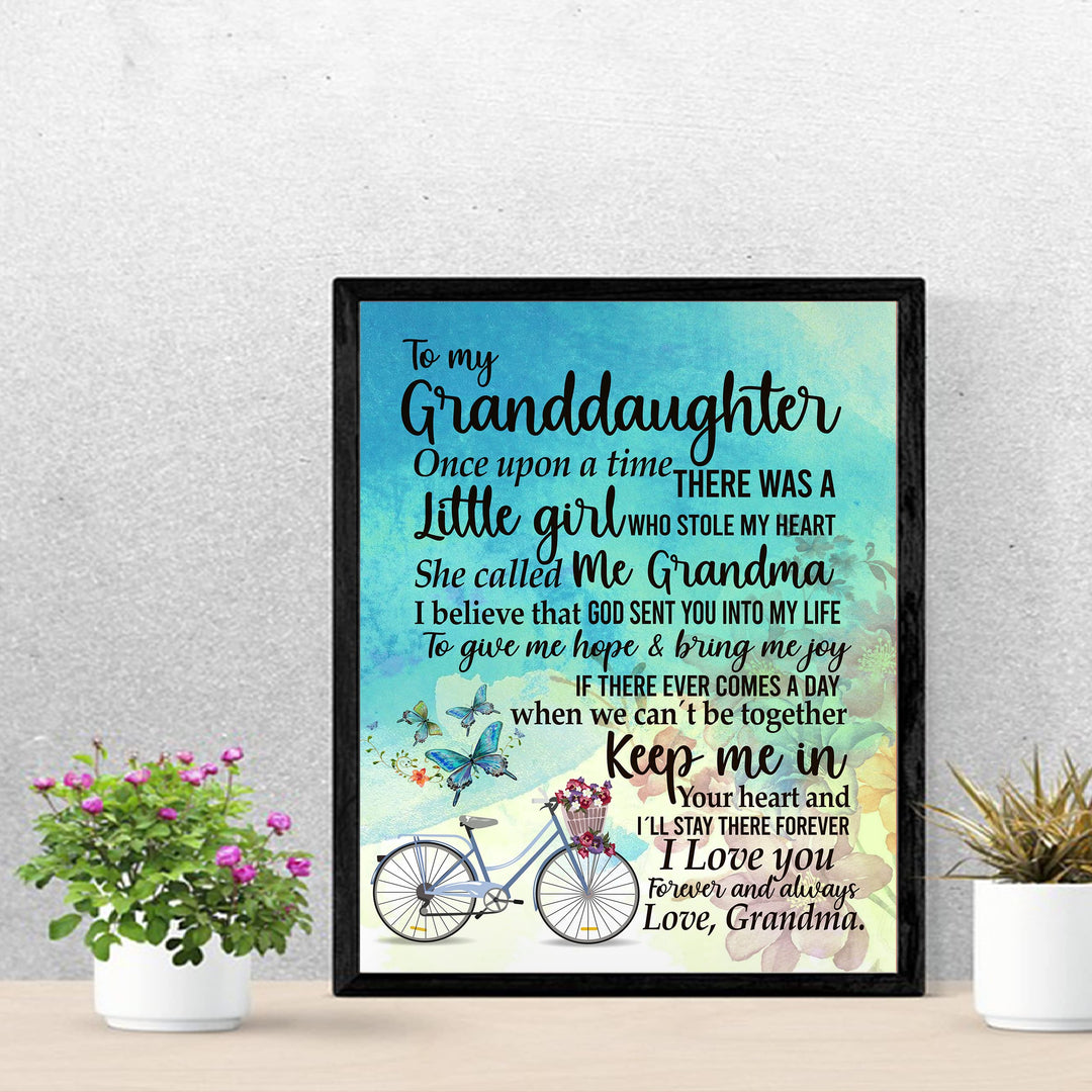 Granddaughter-I Love You Forever &amp; Always Inspirational Love &amp; Family Wall Sign-11 x 14" Floral Bicycle Art Print w/Butterfly Images-Ready to Frame. Home-Bedroom Decor. Keepsake Gift for Girls!