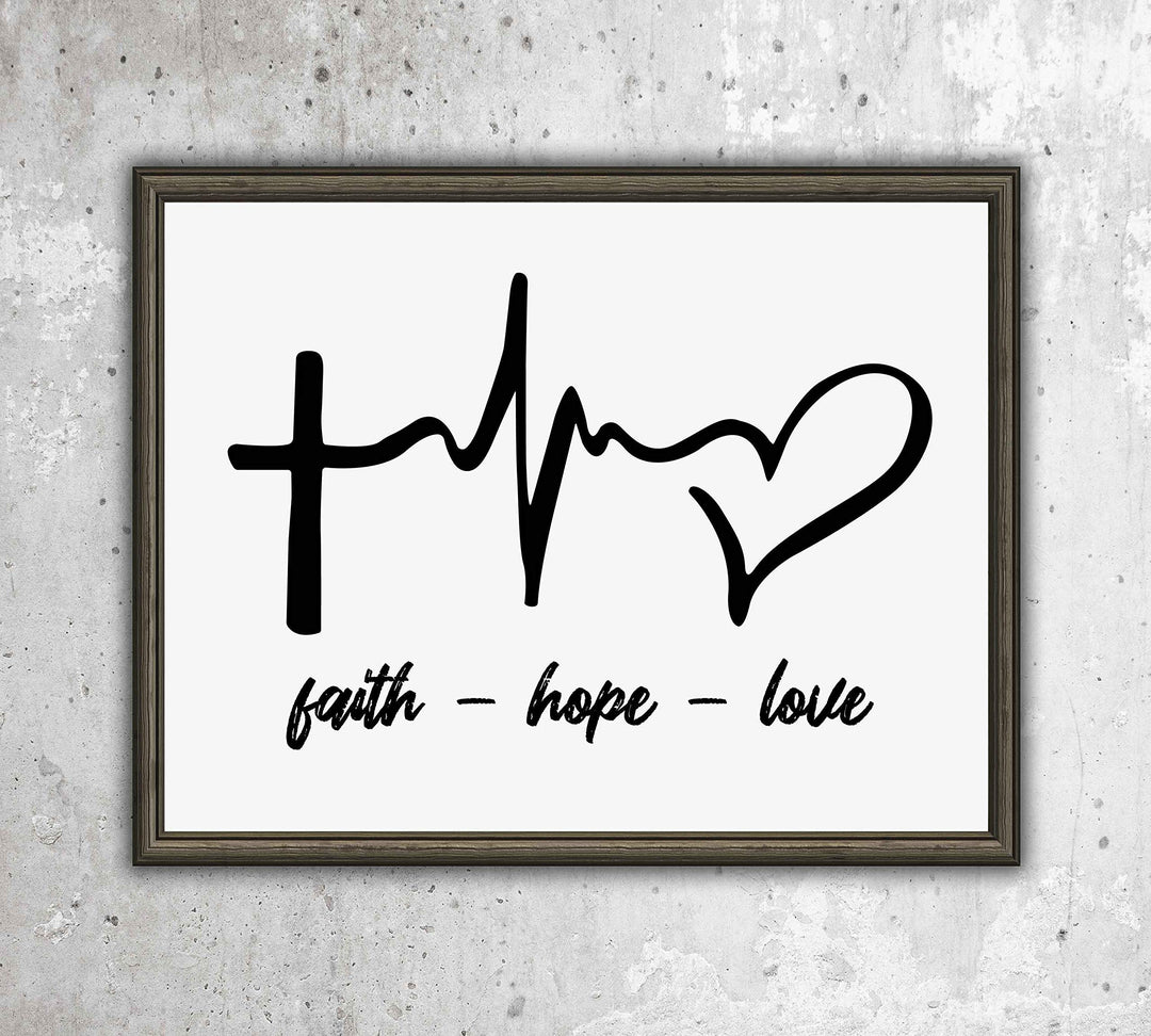 Faith-Hope-Love Spiritual Heartbeat Wall Sign -10 x 8" Christian Poster Print-Ready to Frame. Inspirational Decor for Home-Farmhouse-Office-Clinic-Dorm. Perfect Decorative Gift for Nurses!