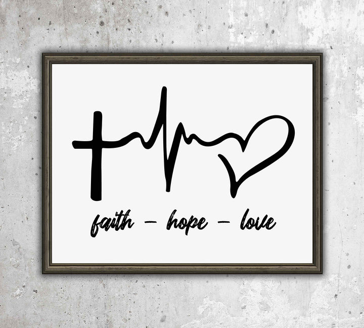 Faith-Hope-Love Spiritual Heartbeat Wall Sign -10 x 8" Christian Poster Print-Ready to Frame. Inspirational Decor for Home-Farmhouse-Office-Clinic-Dorm. Perfect Decorative Gift for Nurses!