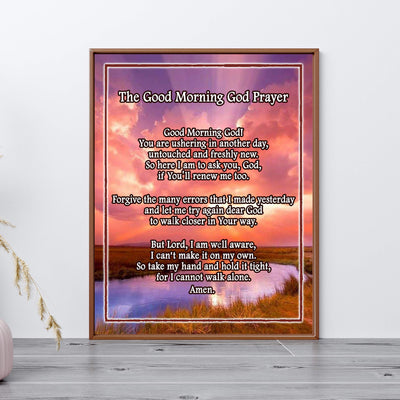 The Good Morning God Prayer Motivational Christian Wall Art -11 x 14" Typographic Sunrise Print-Ready to Frame. Inspirational Home-Office-Church-School Decor. Great Gift of Faith and Gratitude!