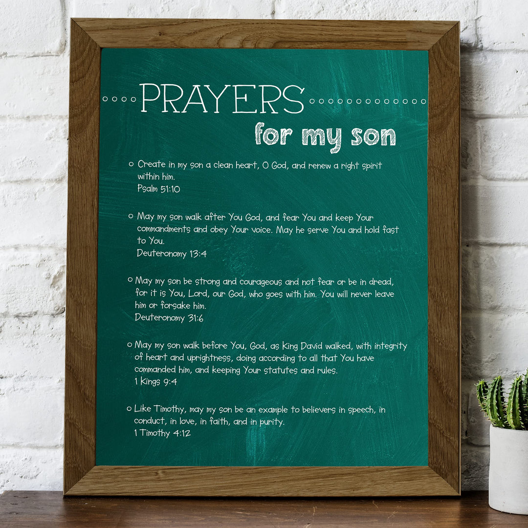 Prayers for My Son Bible Verse Wall Art -8 x 10" Christian Scripture Print-Ready to Frame. Inspirational Religious Decoration for Home-Family-Boys Bedroom-Nursery Decor. Perfect Baby Shower Gift!