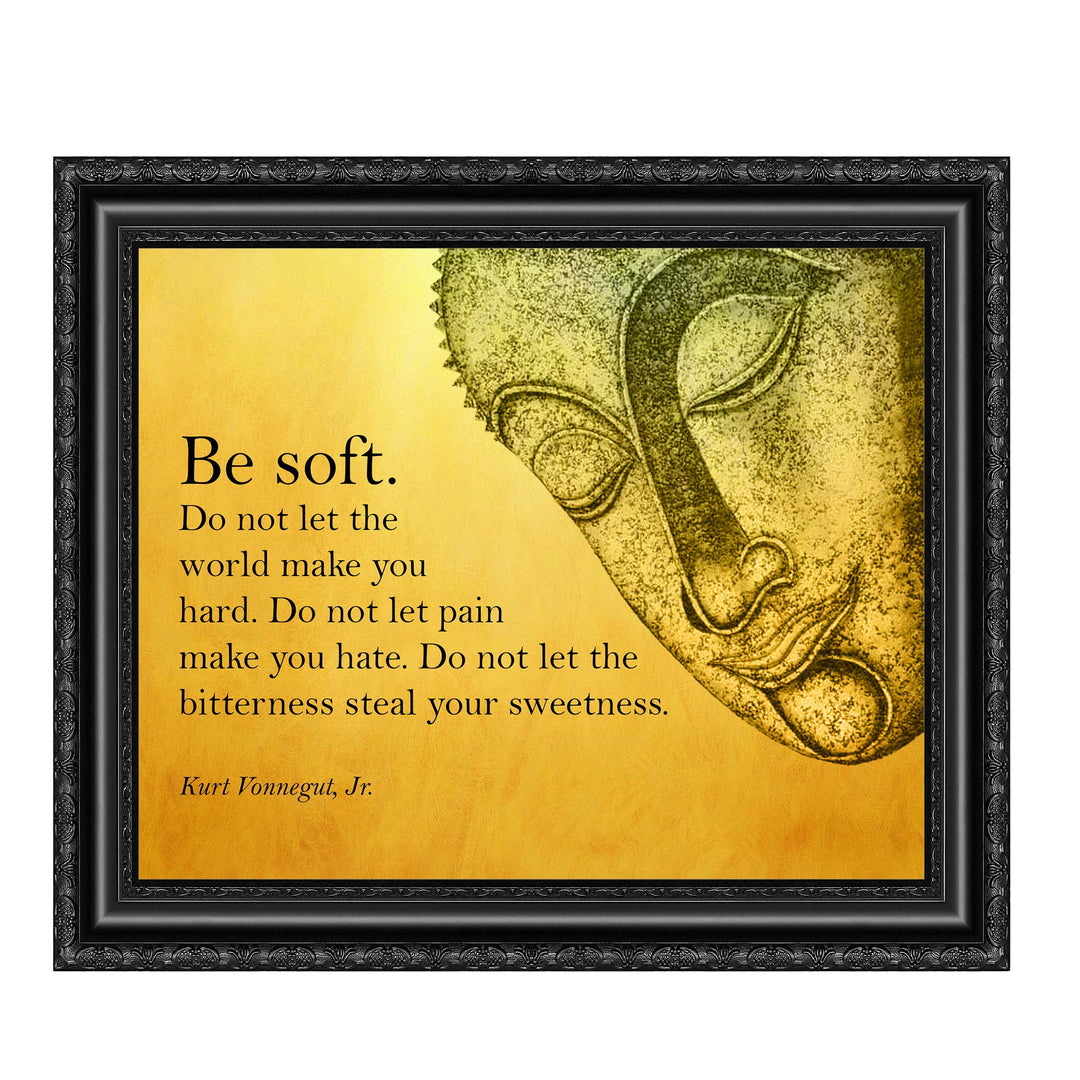 Kurt Vonnegut Jr.-"Be Soft-Do Not Let the World Make You Hard" Inspirational Wall Art -10x8" Typographic Bust Silhouette Print-Ready to Frame. Motivational Home-Office-School-Dorm-Library Decor!