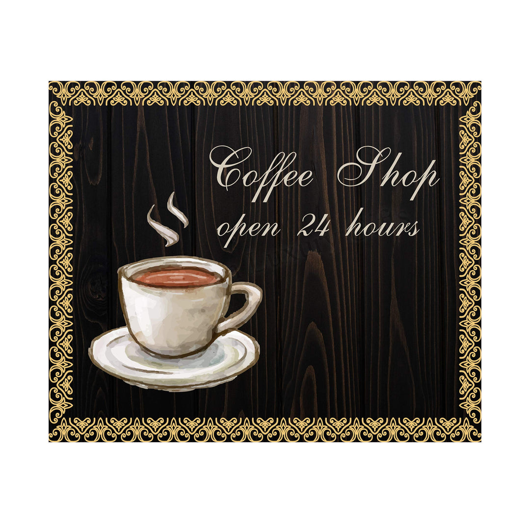 Coffee Shop-Open 24 Hours Vintage Coffee Wall Art Sign -10 x 8" Retro Poster Print-Ready to Frame. Perfect Wall Decor for Home-Kitchen-Farmhouse-Office-Cafe-Java Bar. Great Gift for Coffee Lovers!