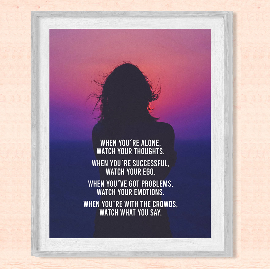 Watch Your Thoughts-Ego-Emotions-Inspirational Wall Art - 8 x 10" Typographic Sunset Print-Ready to Frame. Motivational Print for Home-Office-Studio-Dorm Decor. Great Reminders for Inspiration!