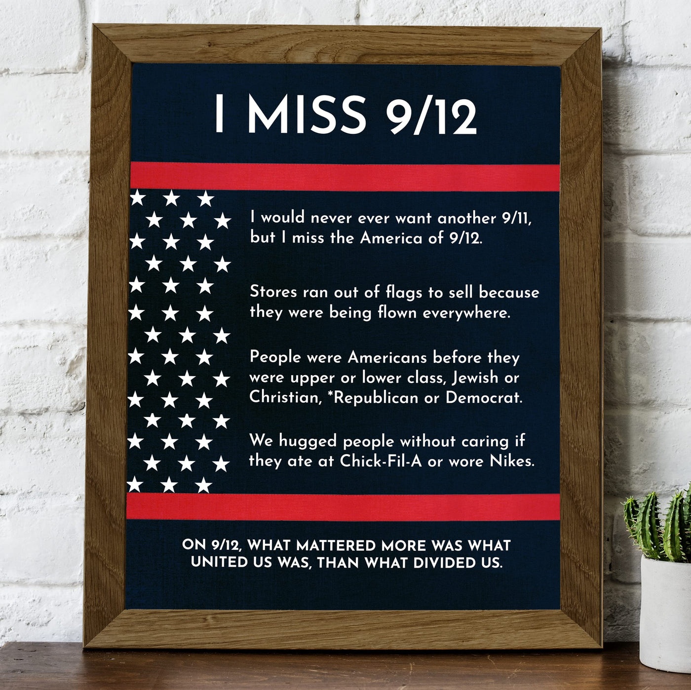 I Miss 9/12-Patriotic 9/11 Memorial Wall Art Decor -8 x 10" American History Anniversary Poster Print-Ready to Frame. Perfect Home-Office-School-Cave-Library Decor. Great Reminder of Unity!