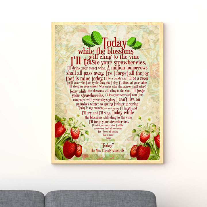 The New Christy Minstrels-"Today" Song Lyric Wall Art-11 x 14" Rustic Music Print-Ready to Frame. Typographic Strawberries Design. Home-Studio-Bar-Cave Decor. Great Gift for All Folk Music Fans!