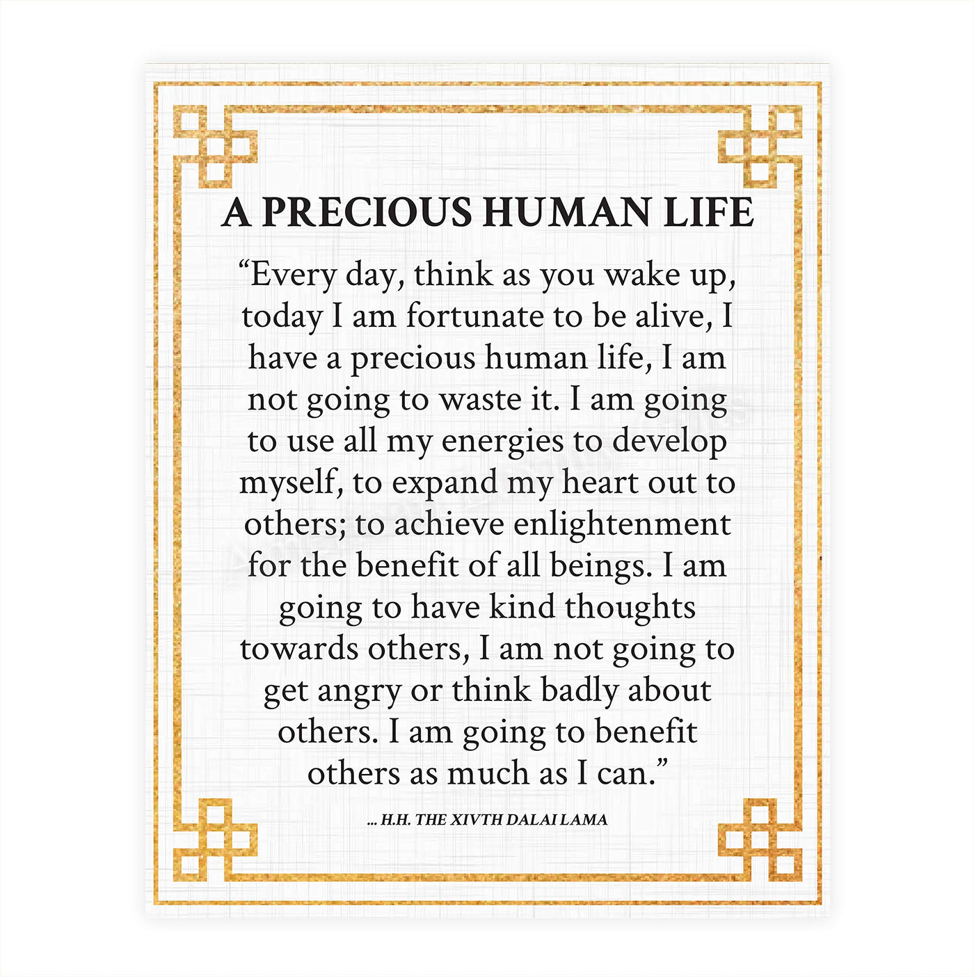 Dalai Lama Quotes- Wall Art"Precious Human Life"- 8 x 10" Modern Design Art Print-Ready to Frame. Inspirational Home D?cor, Studio & Office D?cor. Perfect Life Quotes- Be Thankful For Every Day!