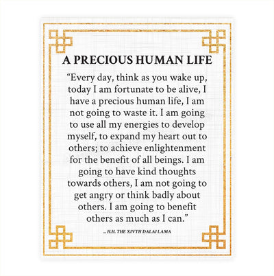 Dalai Lama Quotes- Wall Art"Precious Human Life"- 8 x 10" Modern Design Art Print-Ready to Frame. Inspirational Home D?cor, Studio & Office D?cor. Perfect Life Quotes- Be Thankful For Every Day!