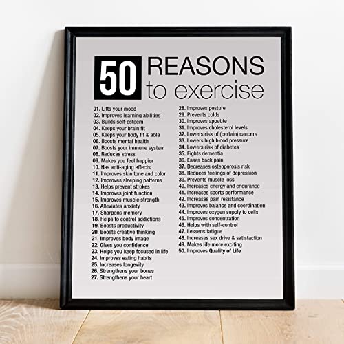 "50 Reasons to Exercise" Motivational Quotes Exercise Wall Sign -11 x 14"