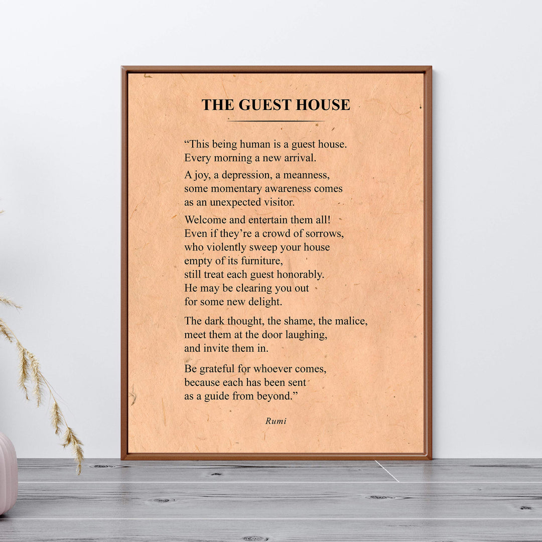The Guest House-Be Grateful for Whoever Comes-Rumi Book Page Print-11 x 14" Literary Wall Art Quotes w/Replica Distressed Parchment Design-Ready To Frame. Inspirational Home-Office-Spiritual Decor!