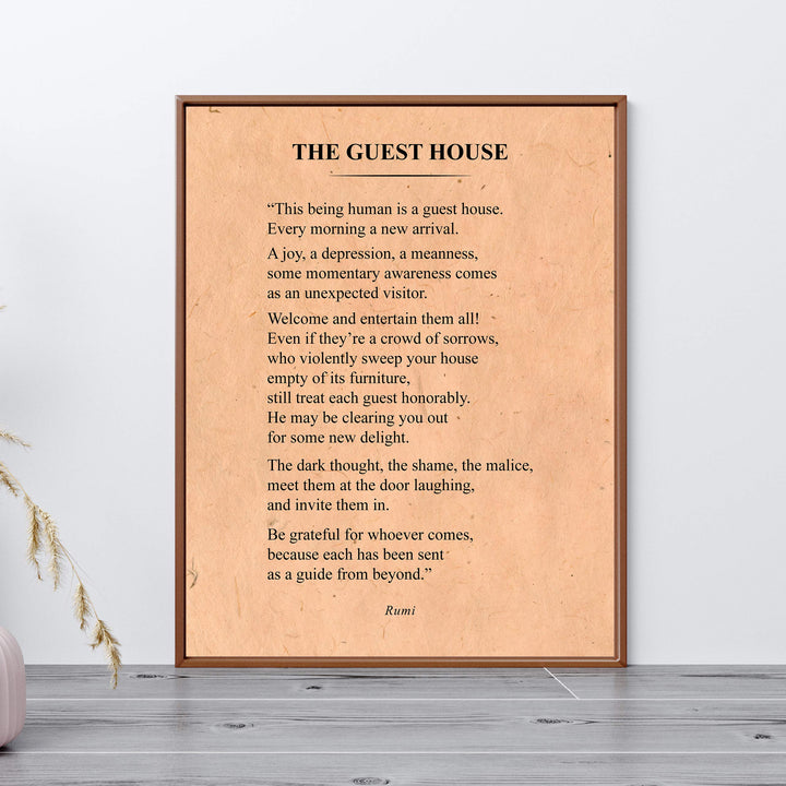 The Guest House-Be Grateful for Whoever Comes-Rumi Book Page Print-11 x 14" Literary Wall Art Quotes w/Replica Distressed Parchment Design-Ready To Frame. Inspirational Home-Office-Spiritual Decor!