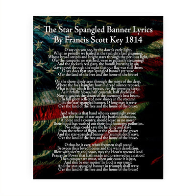 "Star Spangled Banner Lyrics"-National Anthem Song Art Wall Decor -11 x 14" American Flag Poster Print-Ready to Frame. Patriotic Home-Office-School-Garage-Cave-History Classroom Decor.