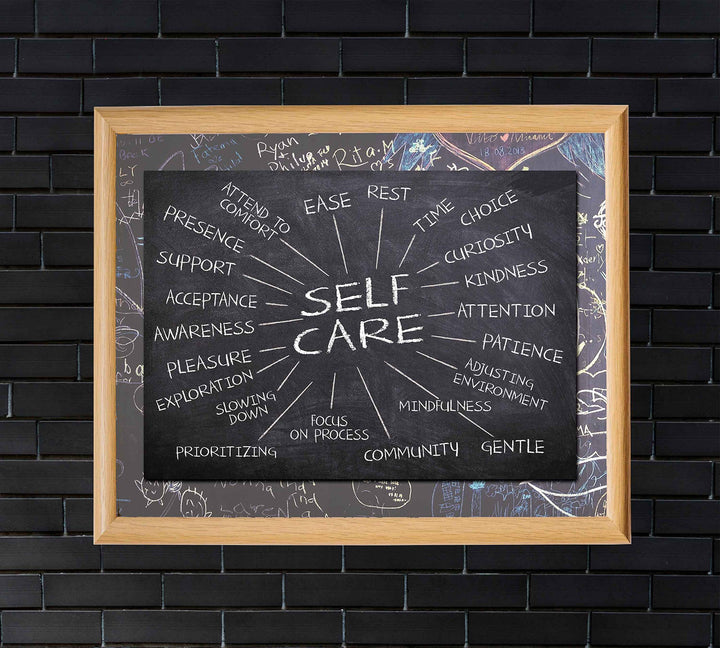 Self-Care Essentials-Chalkboard Replica Wall Art Print- 10 x 8"-Ready to Frame. Inspirational Wall Art Perfect for Home-Office-School-Dorm-Studio D?cor. Motivational Gift to Encourage Self-Care!