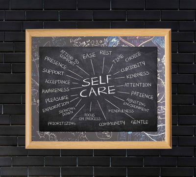 Self-Care Essentials-Chalkboard Replica Wall Art Print- 10 x 8"-Ready to Frame. Inspirational Wall Art Perfect for Home-Office-School-Dorm-Studio D?cor. Motivational Gift to Encourage Self-Care!