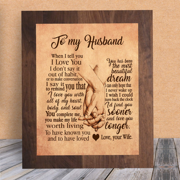 To My Husband-Love &amp; Marriage Wall Art Decor -8 x 10" Distressed Parchment Print with Holding Hands Image-Ready to Frame. Loving Keepsake for Spouses, Newlyweds. Perfect Wedding-Anniversary Gift!