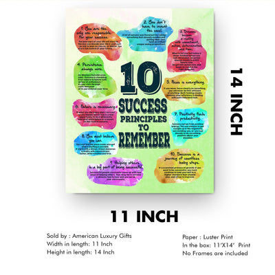 10 Success Principles-Inspirational Life Quotes Wall Art Sign -11 x 14" Colorful Motivational Typography Print -Ready to Frame. Home-Office-Classroom-Dorm-Work Decor. Great Gift of Motivation!