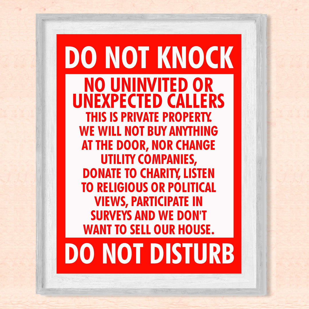 Do Not Knock-Do Not Disturb Funny No Soliciting Front Door Sign-8 x 10" Sarcastic Wall Art Print-Ready to Frame. Home-Office-Welcome-Man Cave Decor. Great Novelty Sign-Fun Gift!