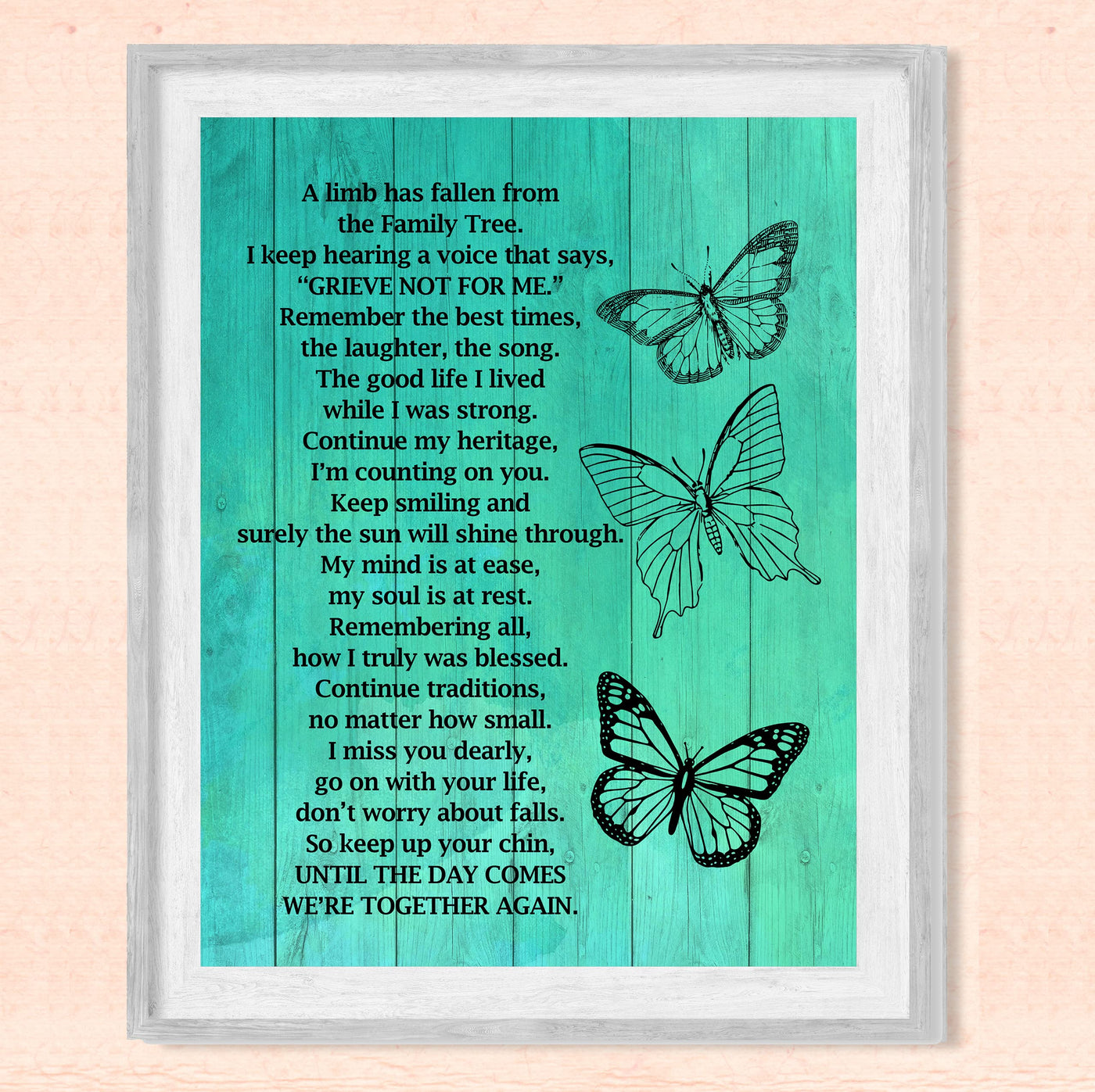 "A Limb Has Fallen From the Family Tree" Inspirational Memorial Wall Art -8 x10" Loving Sympathy Butterfly Print -Ready to Frame. Home-Office-Spiritual-Christian Decor. Gift of Remembrance!