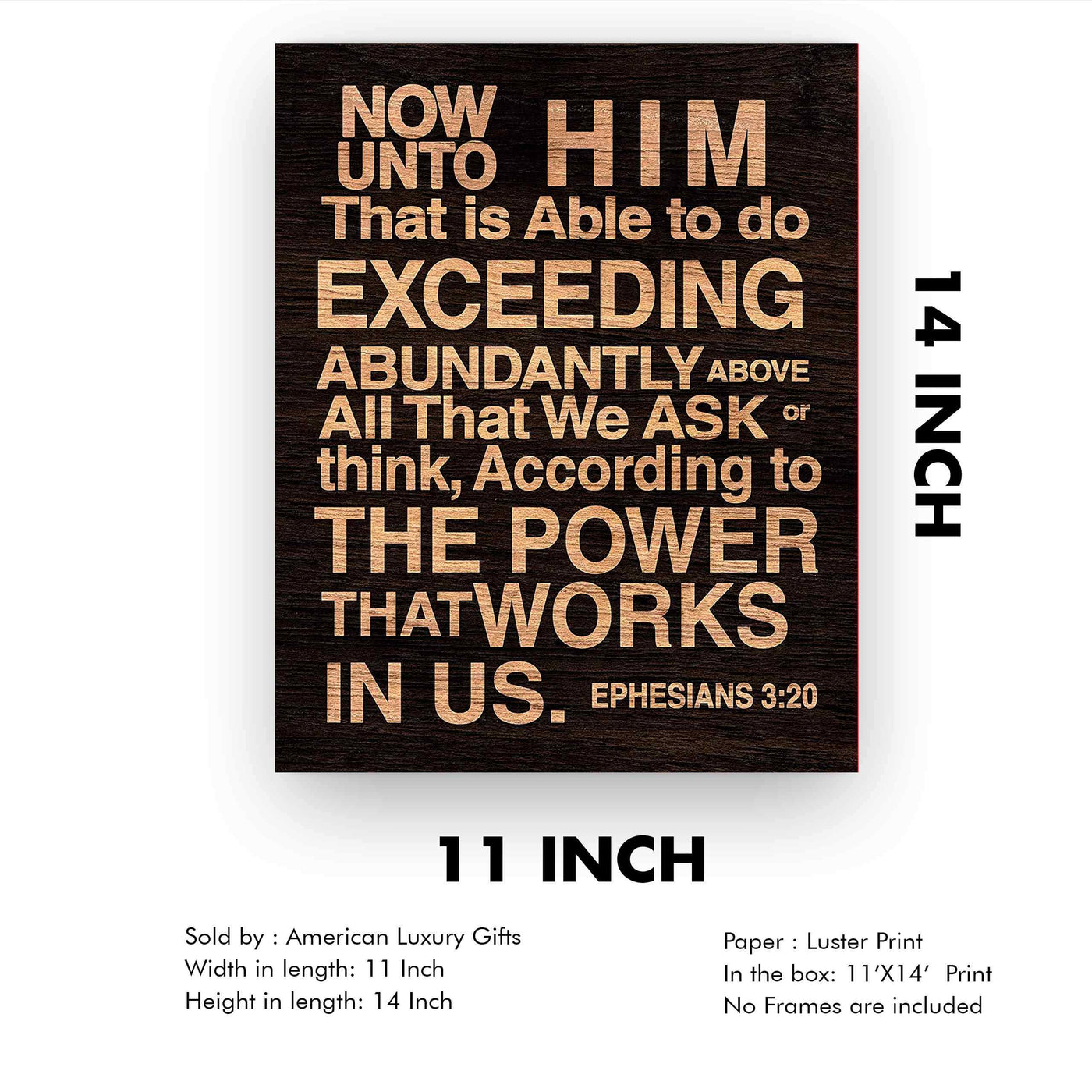 Now Unto Him That Is Able Ephesians 3:20-Bible Verse Wall Art-11 x 14" Typographic Scripture Print-Ready to Frame. Modern Home-Office-Church Decor. Great Christian Gift! Printed on Paper, Not Wood.