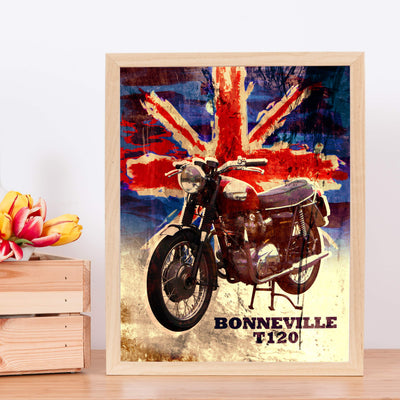 Triumph Bonneville T120 Motorcycle-Vintage Poster Print-11 x14" Retro Wall Decor-Ready to Frame. Home-Office-Bar-Cave Decor. Perfect Sign for the Garage-Shop. Great Motorcycle-Automotive Gift!