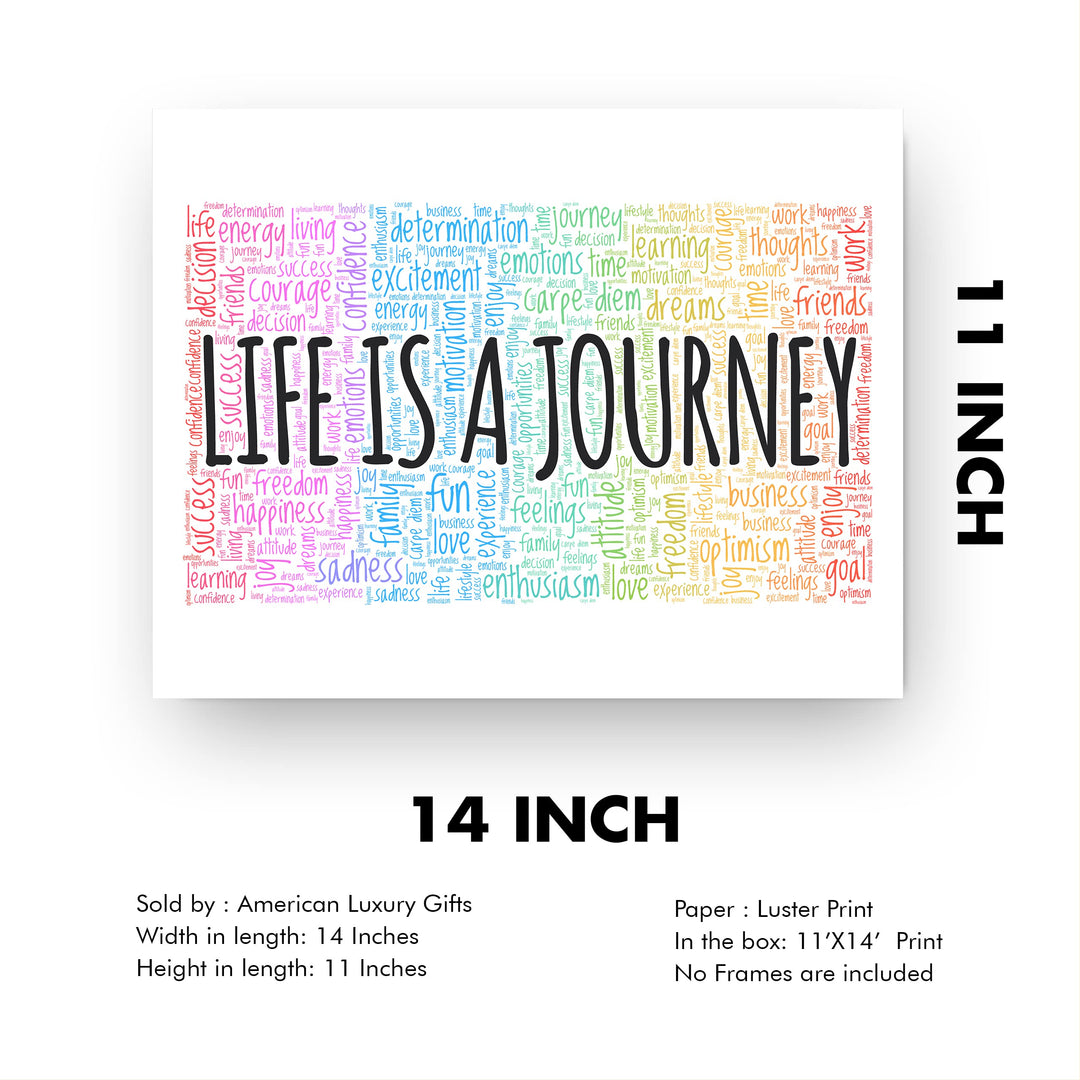 "Life Is A Journey" Inspirational Quotes Wall Decor -14 x 11" Motivational Word Art Print -Ready to Frame. Home-Office-Classroom-Work Decor. Encouraging Words for Motivation &amp; Inspiration!