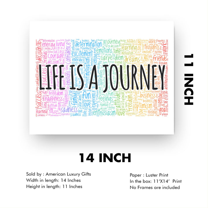 "Life Is A Journey" Inspirational Quotes Wall Decor -14 x 11" Motivational Word Art Print -Ready to Frame. Home-Office-Classroom-Work Decor. Encouraging Words for Motivation &amp; Inspiration!