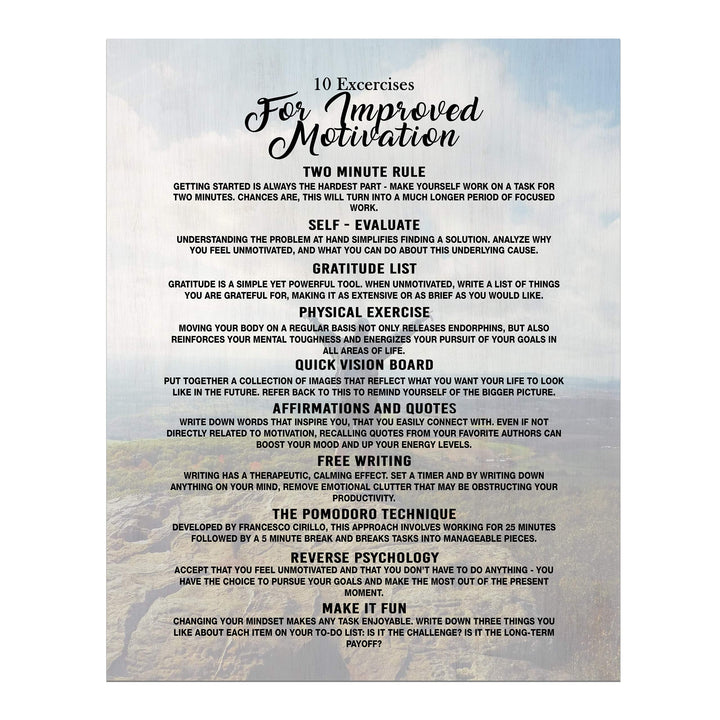10 Exercises for Improved Motivation-11 x 14" Motivational Exercise Poster Print. Modern Inspirational Wall Art Sign- Ready to Frame. Home-Office-Gym-Studio Decor. Perfect Gift to Motivate All!