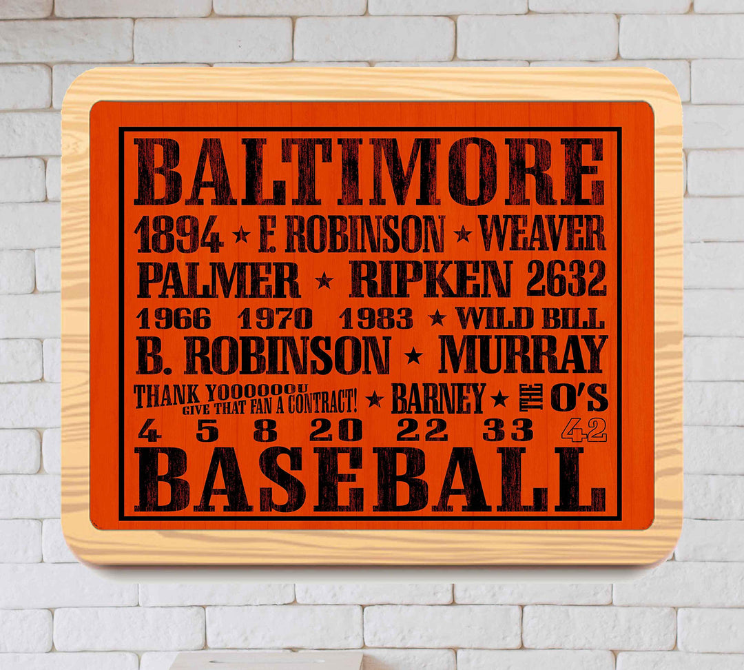 Baseball-Baltimore Orioles-Famous MLB Players Wall Art Decor-10 x 8"-Vintage Sports Poster Print-Ready to Frame. Ideal Decor for Home-Office-Bar-Locker Room-Man Cave. Great Gift for Orioles Fans!
