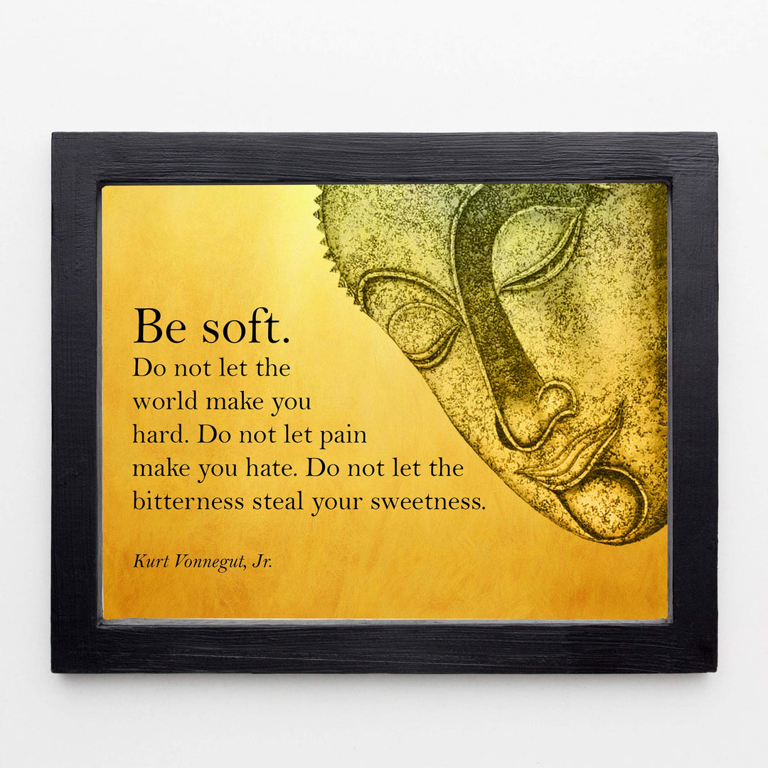 Kurt Vonnegut Jr.-"Be Soft-Do Not Let the World Make You Hard" Inspirational Wall Art -10x8" Typographic Bust Silhouette Print-Ready to Frame. Motivational Home-Office-School-Dorm-Library Decor!
