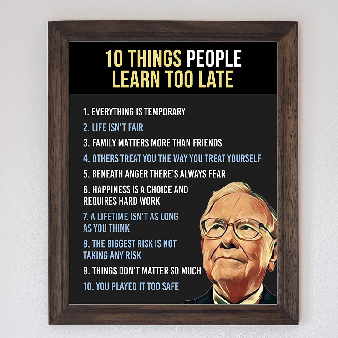 Warren Buffett Quotes-"Ten Things People Learn Too Late"-8 x 10"