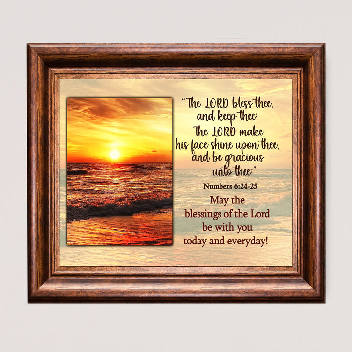 The Lord Bless Thee &amp; Keep Thee-Numbers 6:24-25 Bible Verse Wall Art -10 x 8" Modern Beach Sunset Scripture Print-Ready to Frame. Home-Office-Church-Ocean Themed Decor. Great Christian Gift!