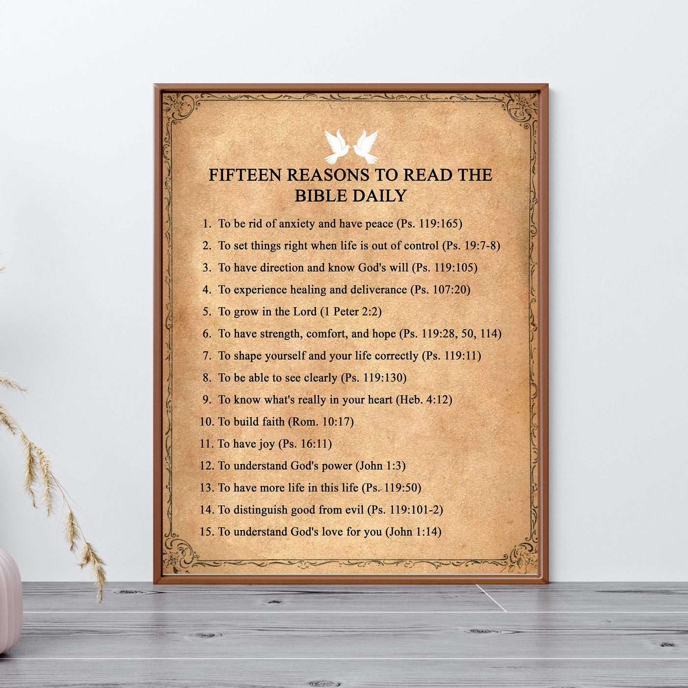 Fifteen Reasons to Read the Bible Daily-Bible Verse Wall Art-11 x 14" Scripture Wall Print-Ready to Frame. Inspirational Christian Home-Office-Church Decor. Perfect Sunday School-Classroom Decor!