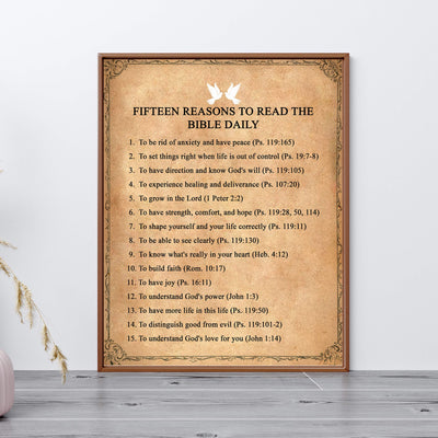 Fifteen Reasons to Read the Bible Daily-Bible Verse Wall Art-11 x 14" Scripture Wall Print-Ready to Frame. Inspirational Christian Home-Office-Church Decor. Perfect Sunday School-Classroom Decor!