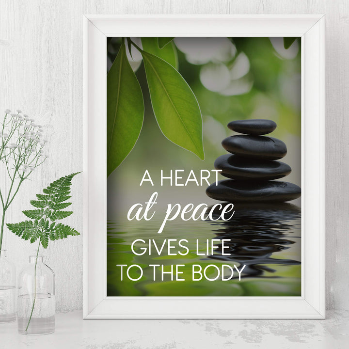 A Heart at Peace Gives Life to the Body Spiritual Quotes Wall Art-8 x 10" Peaceful Waters Photo Print-Ready to Frame. Modern Typographic Design. Home-Office-Yoga Studio-Dorm Decor! Great Zen Gift!