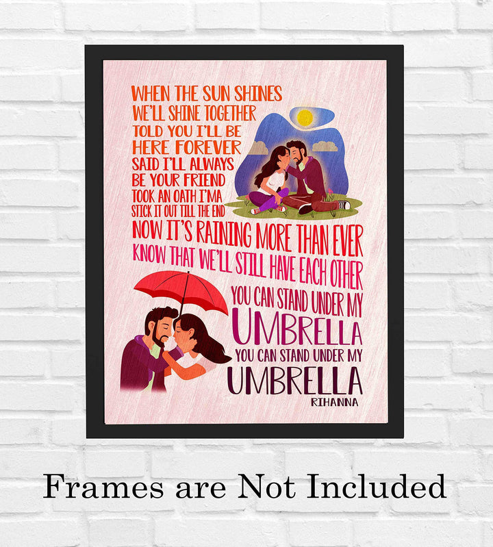 Rihanna-"You Can Stand Under My Umbrella"-Song Lyric Wall Art-8 x 10" Music Poster Print-Ready to Frame. Contemporary R&amp;B-Pop Decor for Home-Office-Studio-Dorm. Great Romantic Gift for Rihanna Fans!