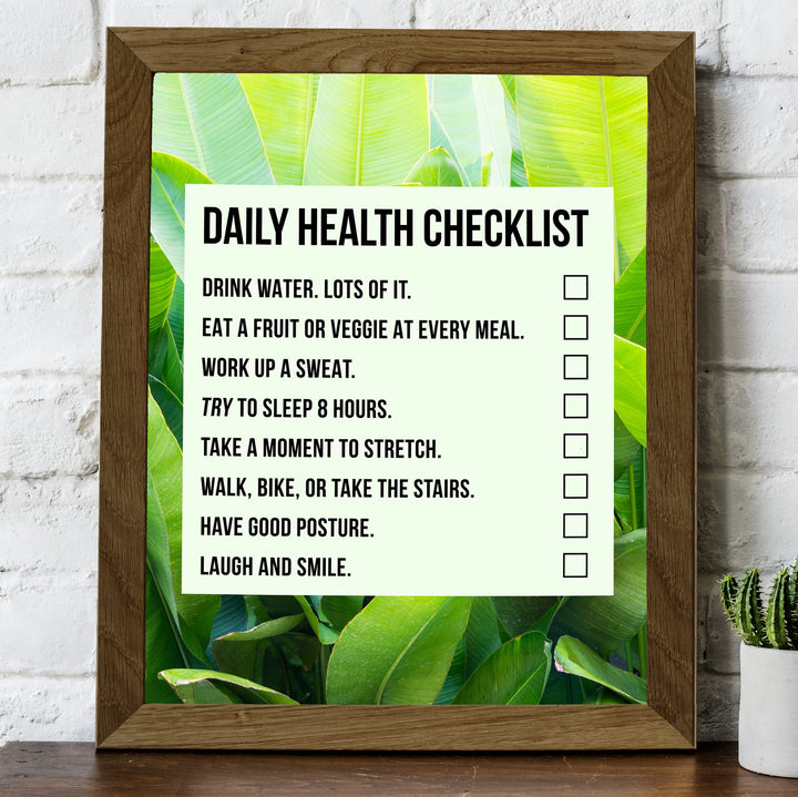 Daily Health Checklist-Motivational Quotes Wall Art-8 x 10" Typographic Diet-Exercise-Fitness Print-Ready to Frame. Home-Office-Gym-Locker Room-Classroom Decor. Perfect Sign for Motivation!