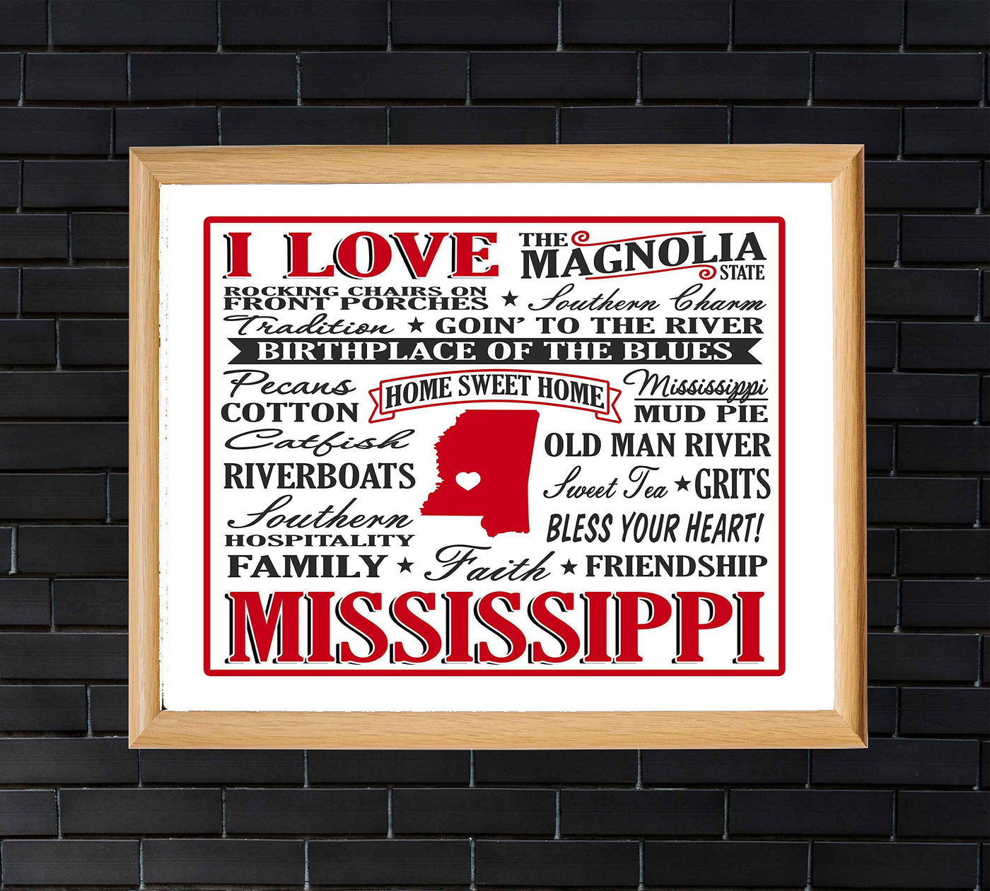 I Love Mississippi Because- Word Art Wall Sign- 10 x 8" -Vintage Typographic Poster Print-Ready to Frame. Perfect Decor for Home-Office-Studio-Bar-Cafe-Dorm. Great Display of State Pride!