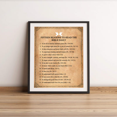 Fifteen Reasons to Read the Bible Daily-Bible Verse Wall Art-11 x 14" Scripture Wall Print-Ready to Frame. Inspirational Christian Home-Office-Church Decor. Perfect Sunday School-Classroom Decor!