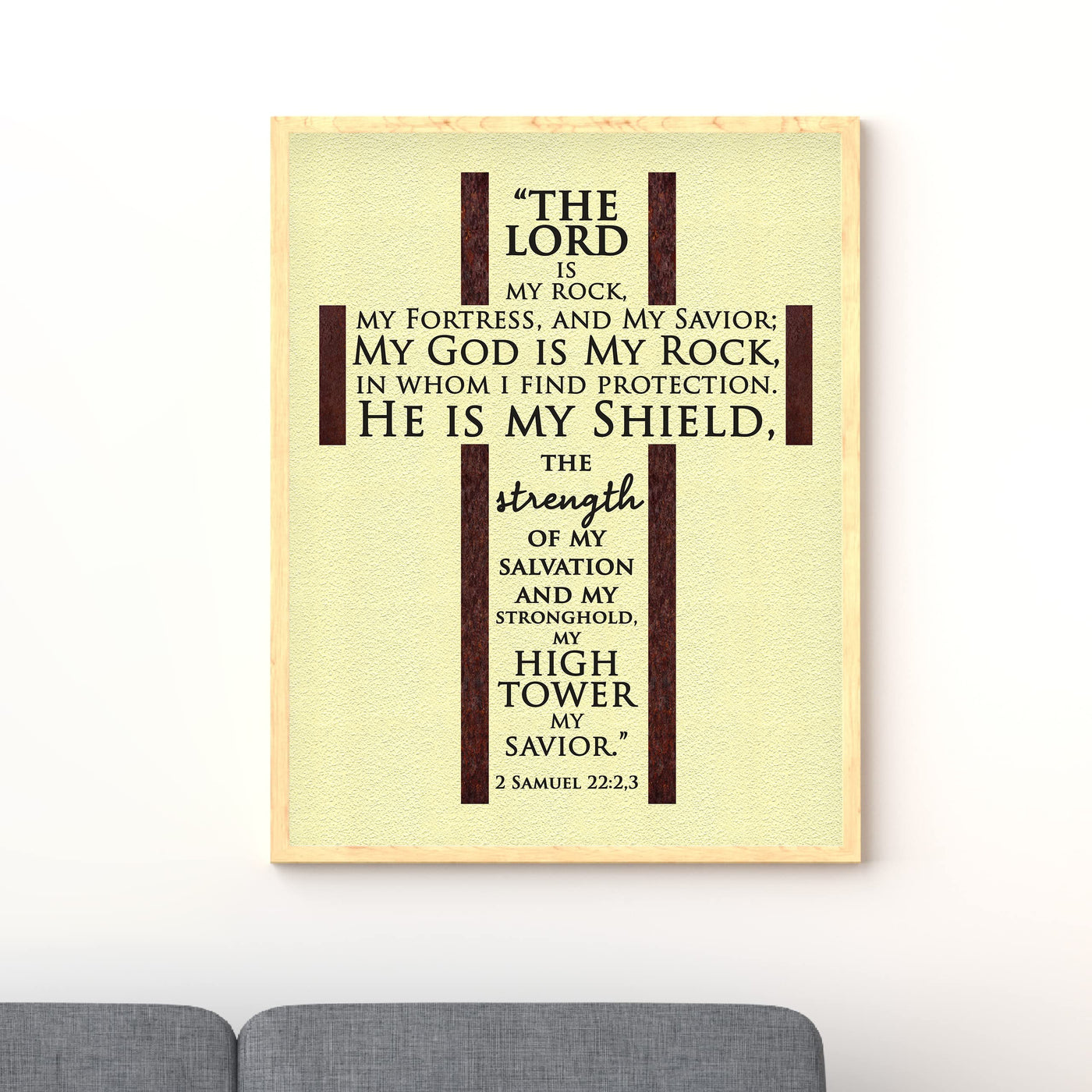 The Lord Is My Rock, My Savior-Bible Verse Wall Art -11 x 14" Rugged Cross - Christian Word Art -Scripture Wall Print-Ready to Frame. Home-Office-Church-Religious Decor. 2 Samuel 22:2-3. (XLarge)