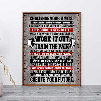 Challenge Your Limits-Work It Out Motivational Quotes Exercise Wall Sign -11 x 14" Inspirational Fitness Poster Print-Ready to Frame. Positive Home-Gym-Weight Room Decor. Great Gift of Motivation!