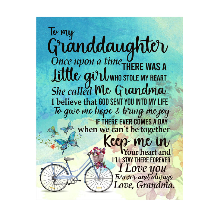Granddaughter-I Love You Forever &amp; Always Inspirational Love &amp; Family Wall Sign-11 x 14" Floral Bicycle Art Print w/Butterfly Images-Ready to Frame. Home-Bedroom Decor. Keepsake Gift for Girls!
