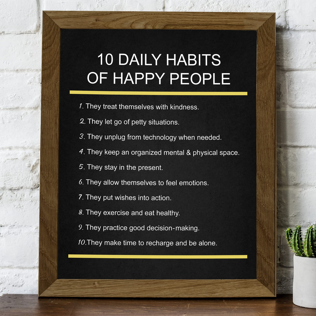 "10 Daily Habits of Happy People"-Motivational Quotes Wall Art -8x10" Inspirational Print -Ready to Frame. Home-Office-Classroom-Teen Decor. Great Gift for Teachers, Graduates, &amp; Motivation!